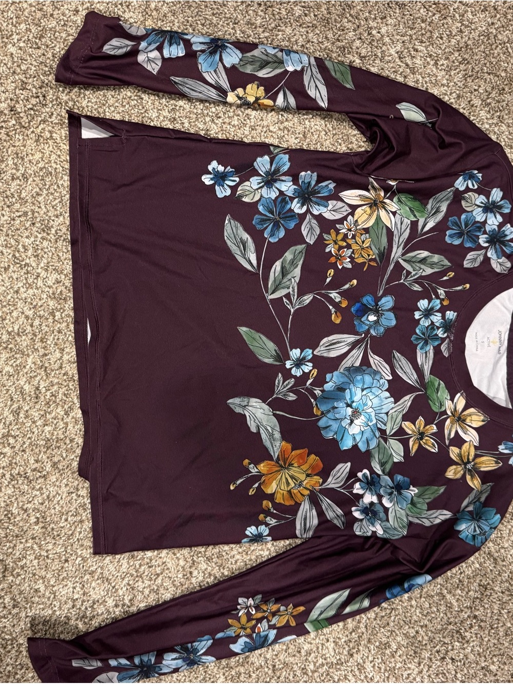 Johnny Was Plum Long-Sleeve Floral Crewneck